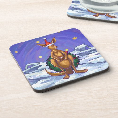 Kangaroo Christmas Starry Night Coaster