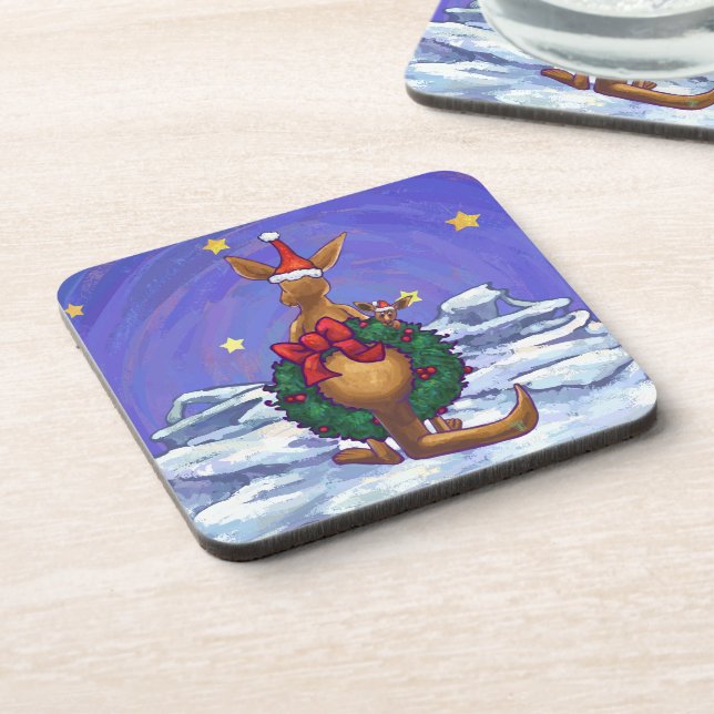 Kangaroo Christmas Starry Night Drink Coaster (Left Side)