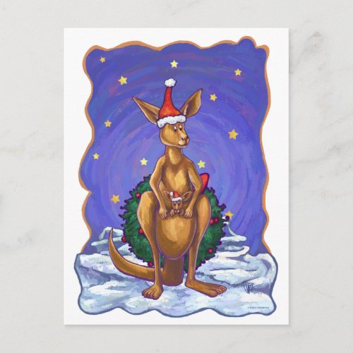 Kangaroo Christmas Starry Night Holiday Postcard