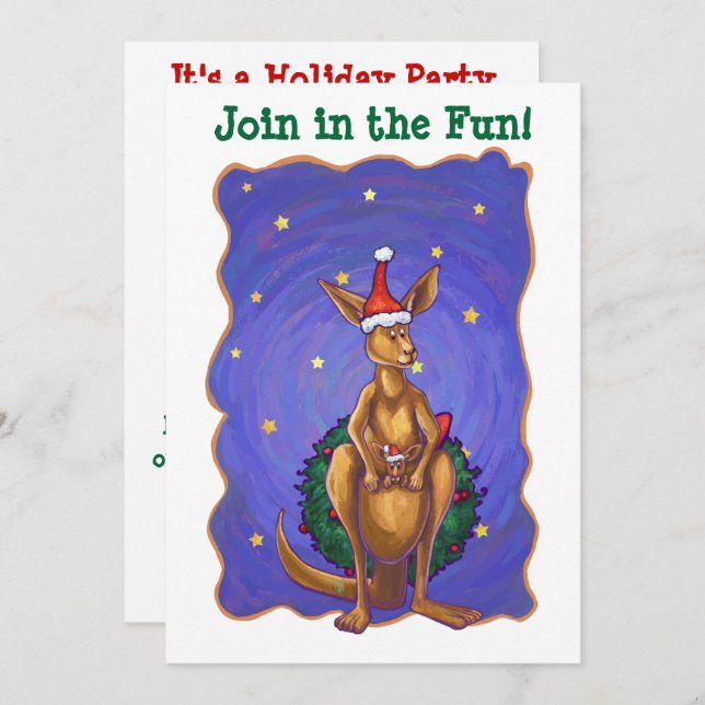 Kangaroo Christmas Starry Night Invitation (Front/Back)