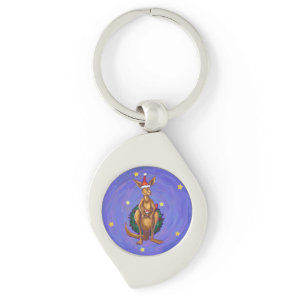 Kangaroo Christmas Starry Night Keychain