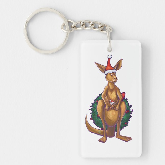 Kangaroo Christmas Starry Night Keychain (Front)