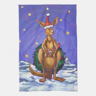 Kangaroo Christmas Starry Night Kitchen Towel