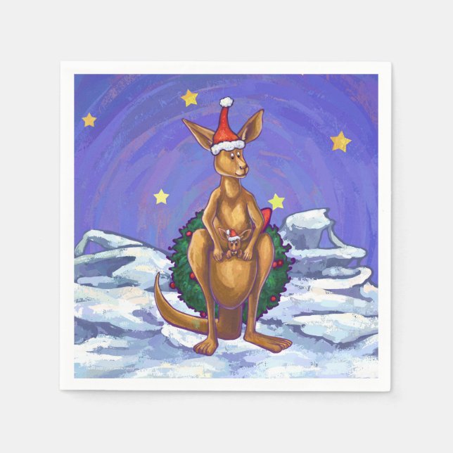 Kangaroo Christmas Starry Night Paper Napkins (Front)