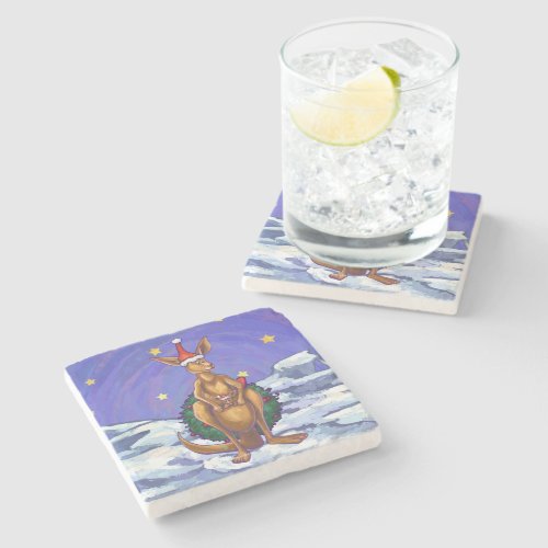 Kangaroo Christmas Starry Night Stone Coaster