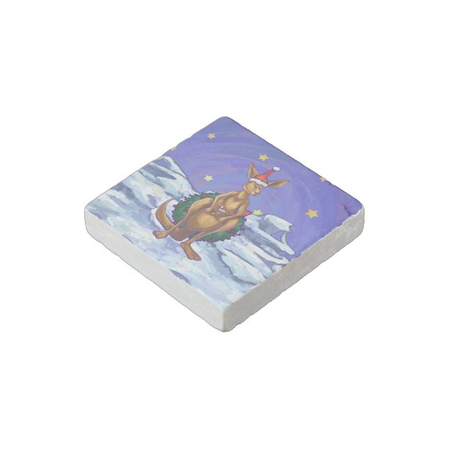 Kangaroo Christmas Starry Night Stone Magnet (Angled)