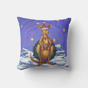 Kangaroo Christmas Starry Night Throw Pillow