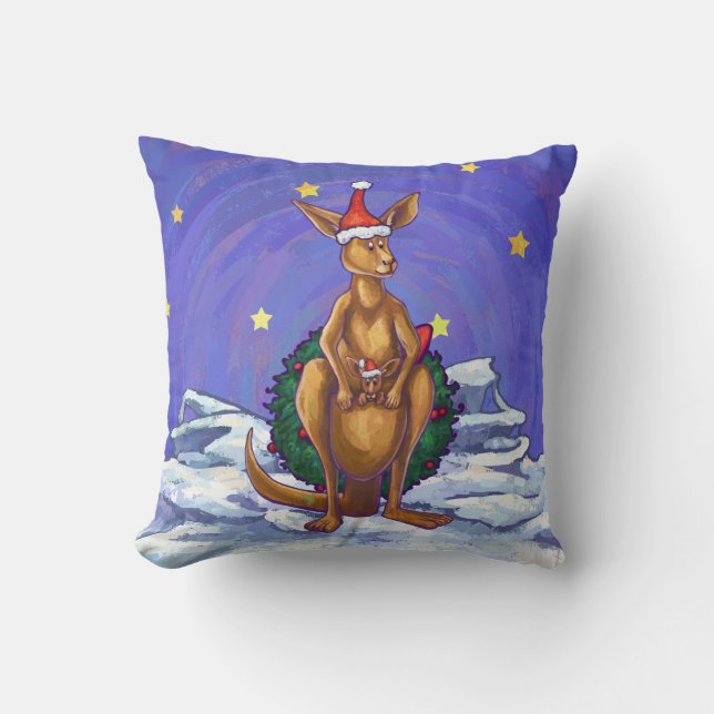 Kangaroo Christmas Starry Night Throw Pillow (Front)