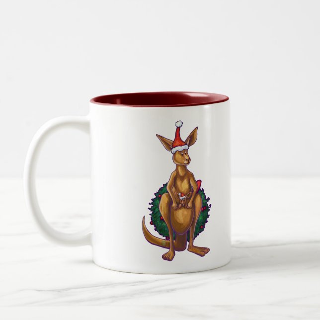 Kangaroo Christmas Starry Night Two-Tone Coffee Mug (Left)