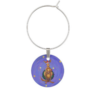 Kangaroo Christmas Starry Night Wine Glass Charm