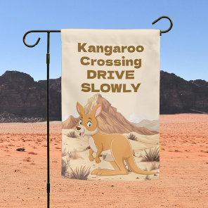 Kangaroo Crossing Drive Slowly Wildlife Garden Flag