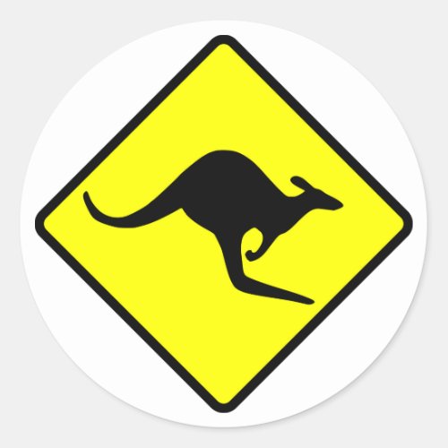 Kangaroo Crossing Road Sign Classic Round Sticker