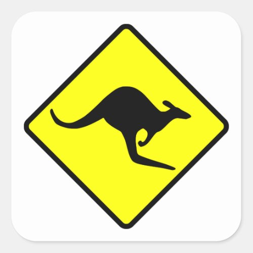 Kangaroo Crossing Road Sign Square Sticker