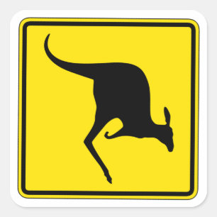 Kangaroo Crossing, Traffic Warning Sign, Australia Square Sticker