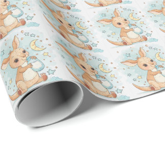 Kangaroo Cute Baby Pastel Watercolor Pattern Wrapping Paper