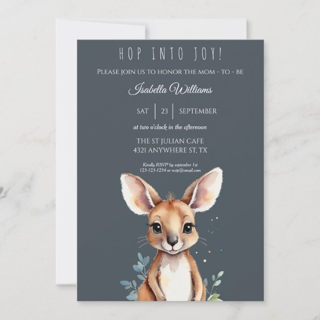 Kangaroo Cute Watercolor Elegant Baby Shower Invitation (Front)