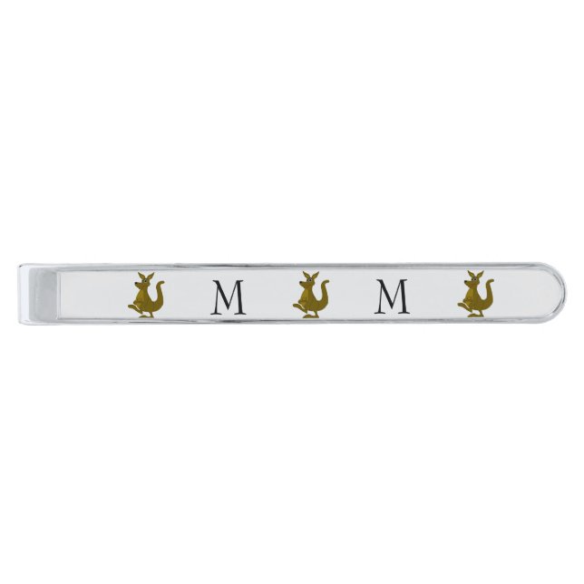 Kangaroo Design Monogrammed Silver Finish Tie Bar (Front)