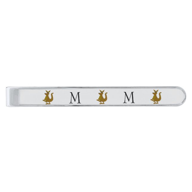 Kangaroo Design Monogrammed Silver Finish Tie Bar (Front)