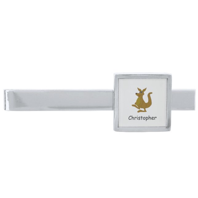 Kangaroo Design Personalised Silver Finish Tie Bar (Front)