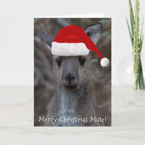 Kangaroo Face Santa Hat Merry Christmas Mate Card