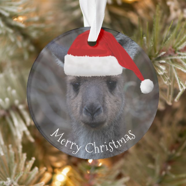 Kangaroo Face Santa Hat Merry Christmas Ornament (Tree)
