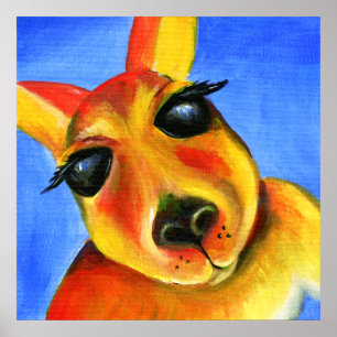 Kangaroo face whimsical art poster