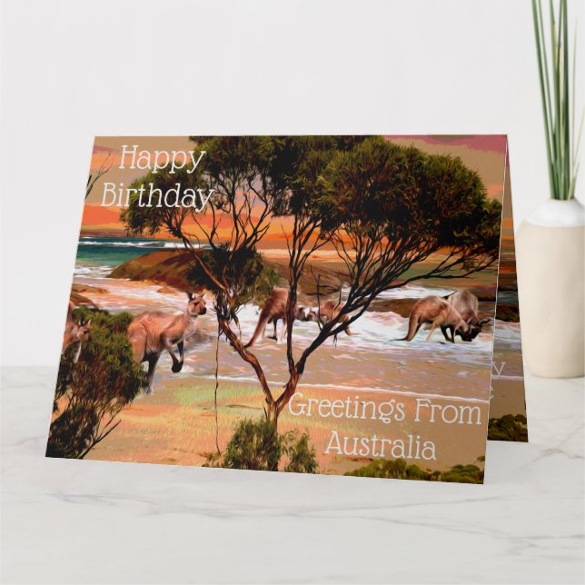 Kangaroo Family At The Beach Oil Paint, Thank You Card (Front)