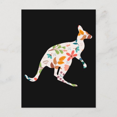 Kangaroo Flower Silhouette Australian Animal Postcard