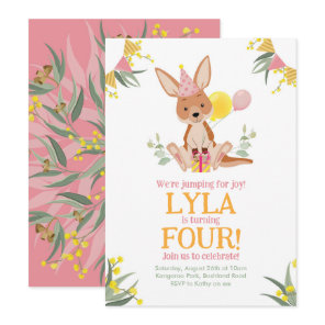 Kangaroo Girl Birthday Invitation