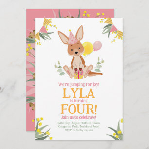 Kangaroo Girl Birthday Invitation