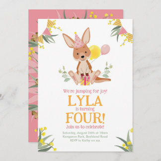 Kangaroo Girl Birthday Invitation