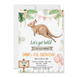 Kangaroo girl birthday invitation