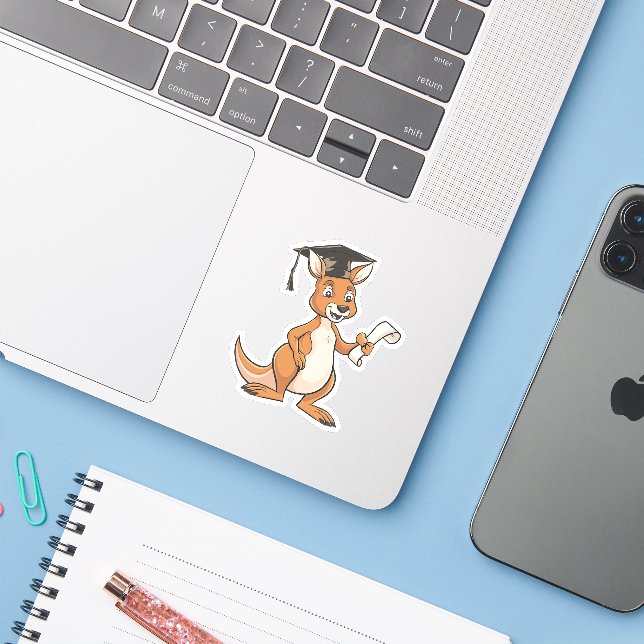 Kangaroo Graduation  Sticker (Laptop w/ iPhone)