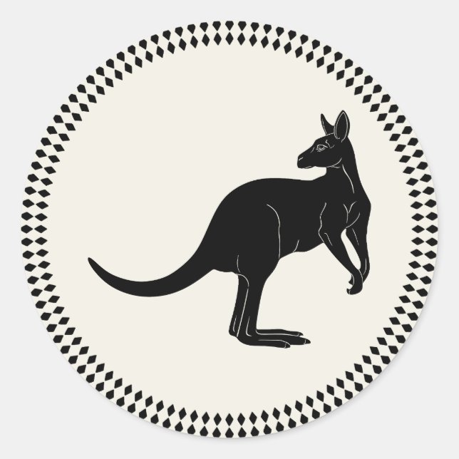 Kangaroo in black color minimalism  classic round sticker (Front)