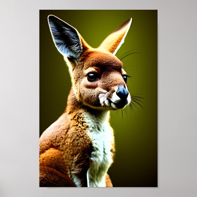 kangaroo in nature portrait digital art poster (Front)
