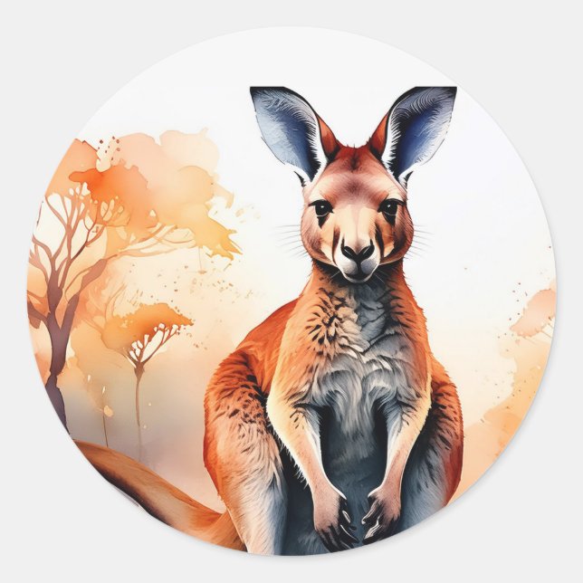 Kangaroo in the bush classic round sticker (Front)