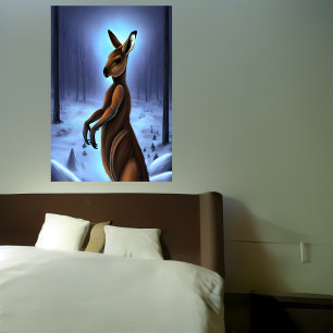 Kangaroo in the snow AI Art Poster