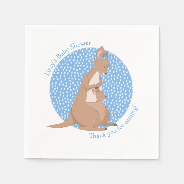 Kangaroo Joey Baby Boy Blue and Brown Shower Napkins (Front)