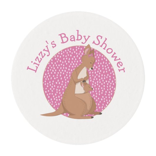Kangaroo Joey Baby Girl Pink Shower Edible Frosting Rounds (Front)