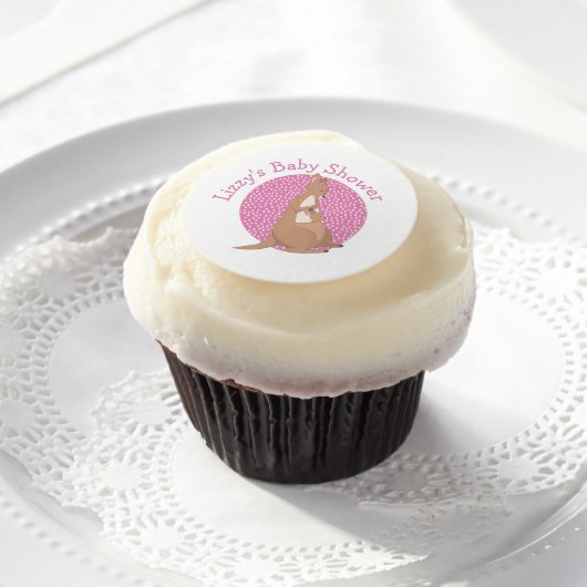 Kangaroo Joey Baby Girl Pink Shower Edible Frosting Rounds (Cupcake)