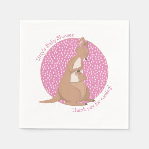 Kangaroo Joey Girl Pink and Brown Baby Shower Napkins