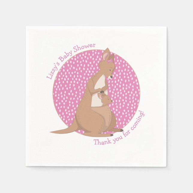 Kangaroo Joey Girl Pink and Brown Baby Shower Napkins (Front)