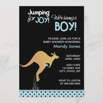 Kangaroo Jumping For Joy Modern Boy Baby Shower Invitation by PeachyPrints at Zazzle
