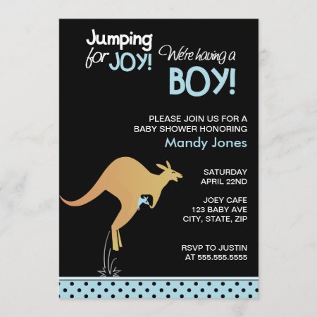Kangaroo Jumping For Joy Modern Boy Baby Shower Invitation