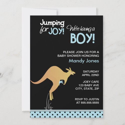 Kangaroo Jumping for Joy Modern Boy baby shower Invitation