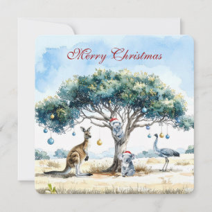 Kangaroo Koalas Emu Christmas Gumtree Baubles Holiday Card