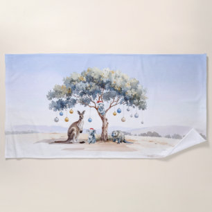 Kangaroo Koalas Platypus Christmas Gumtree Baubles Beach Towel