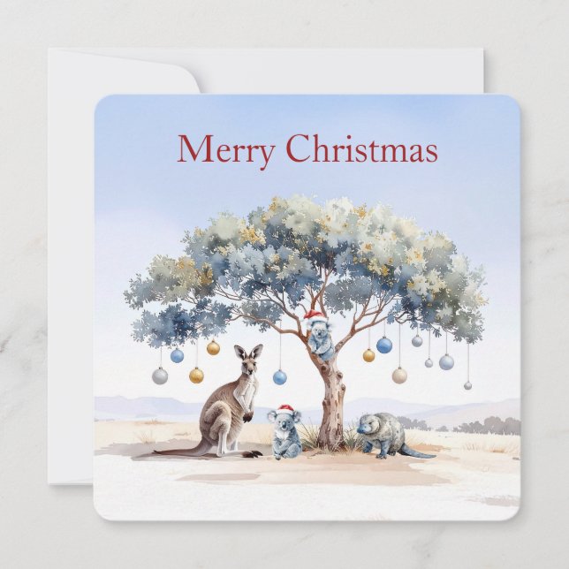 Kangaroo Koalas Platypus Christmas Gumtree Baubles Holiday Card (Front)