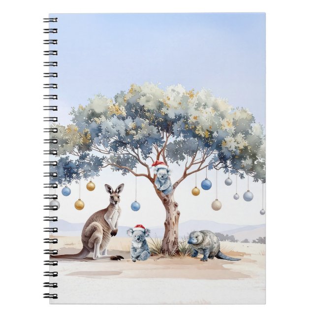 Kangaroo Koalas Platypus Christmas Gumtree Baubles Notebook (Front)