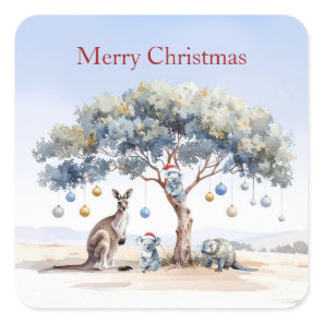 Kangaroo Koalas Platypus Christmas Gumtree Baubles Square Sticker
